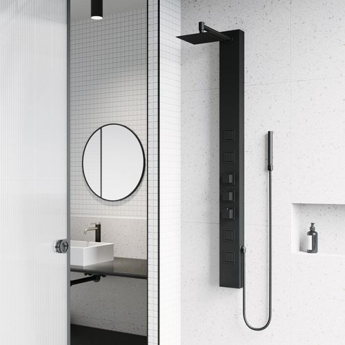 Main product image of Sutton 4-Jet Shower Panel System w/ Adj. Square Head & Shower Wand, 1.8 GPM (Matte Black)