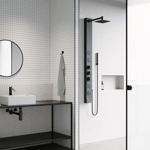 Main product image of Sutton 4-Jet Shower Panel System w/ Adj. Square Head & Shower Wand, 1.8 GPM (Matte Black)