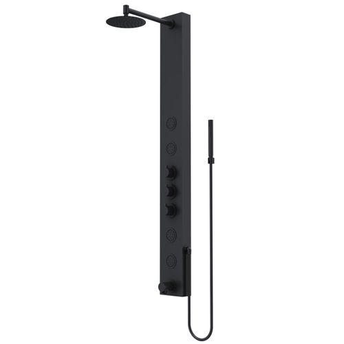Main product image of Bowery 4-Jet Shower Panel System w/ Round Head, Tub Filler & Shower Wand, 1.8 GPM (Matte Black)