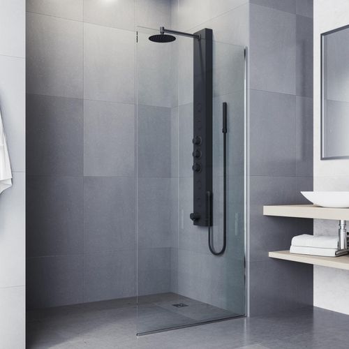 Main product image of Bowery 4-Jet Shower Panel System w/ Round Head, Tub Filler & Shower Wand, 1.8 GPM (Matte Black)
