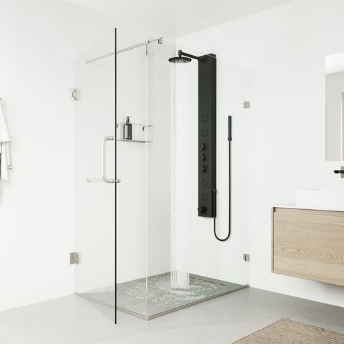 Main product image of Bowery 4-Jet Shower Panel System w/ Round Head, Tub Filler & Shower Wand, 1.8 GPM (Matte Black)
