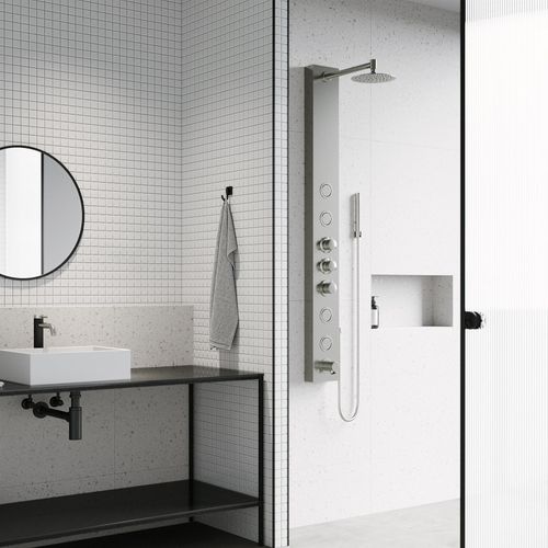 Main product image of Bowery 59" x 6" 4-Jet Shower Panel System w/ Round Head, Tub Filler & Shower Wand, 1.8 GPM (SS)