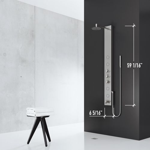 Main product image of Bowery 59" x 6" 4-Jet Shower Panel System w/ Round Head, Tub Filler & Shower Wand, 1.8 GPM (SS)