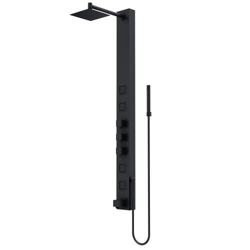 Main product image of Bowery 4-Jet Shower Panel System, Square Rainhead, Tub Filler & Wand, 1.8 GPM (Matte Black)