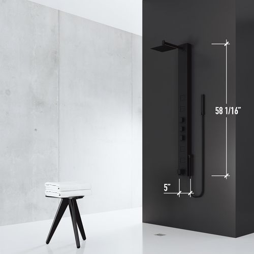 Main product image of Bowery 4-Jet Shower Panel System, Square Rainhead, Tub Filler & Wand, 1.8 GPM (Matte Black)