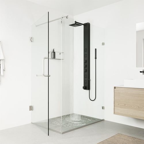 Main product image of Bowery 4-Jet Shower Panel System, Square Rainhead, Tub Filler & Wand, 1.8 GPM (Matte Black)