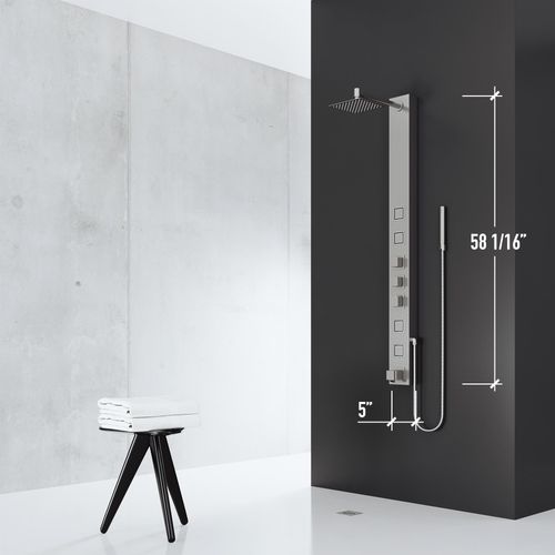 Main product image of Bowery 4-Jet Shower Panel System w/ Square Rainhead, Tub Filler & Hand Shower, 1.8 GPM (SS)