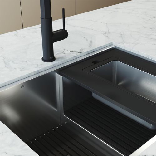 Main product image of Hampton SS 32" x 17" x 10" Single Bowl Undermount Workstation Sink, Utility Ledge & Accessories