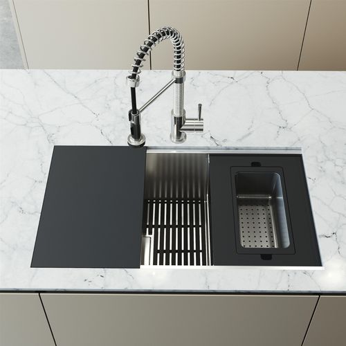 Main product image of Hampton SS 32" x 17" x 10" Single Bowl Undermount Workstation Sink, Utility Ledge & Accessories