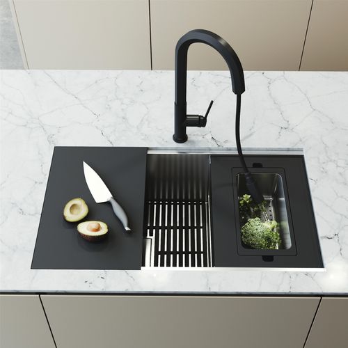 Main product image of Hampton SS 32" x 17" x 10" Single Bowl Undermount Workstation Sink, Utility Ledge & Accessories
