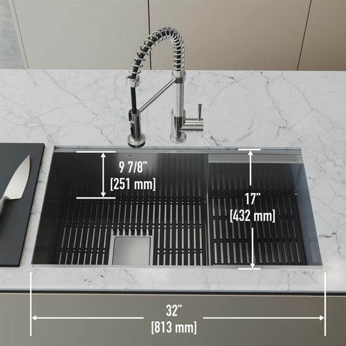 Main product image of Hampton SS 32" x 17" x 10" Single Bowl Undermount Workstation Sink, Utility Ledge & Accessories