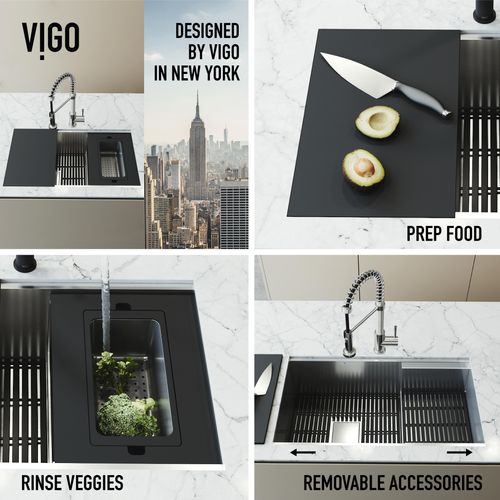 Main product image of Hampton SS 32" x 17" x 10" Single Bowl Undermount Workstation Sink, Utility Ledge & Accessories