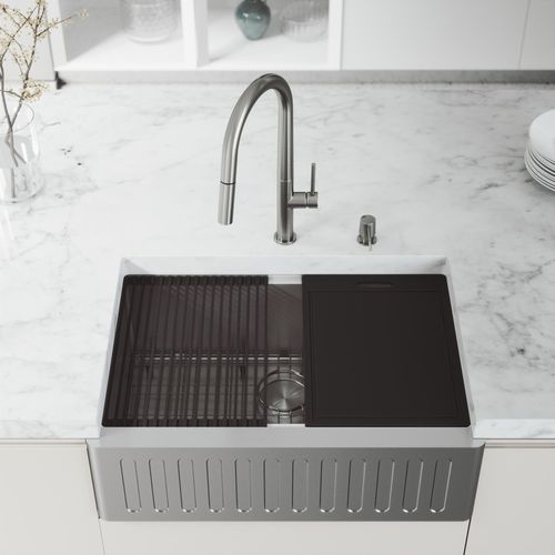 Main product image of Handmade Stainless Steel 30" x 21" x 10" Single BowlFarmhouse Sink Workstation w/ Accessories