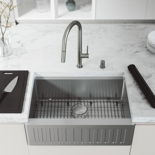 Main product image of Handmade Stainless Steel 30" x 21" x 10" Single BowlFarmhouse Sink Workstation w/ Accessories