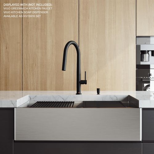 Main product image of Handmade Stainless Steel 36" x 20.5" x 10" Single Bowl Farmhouse Sink Workstation w/ Accessories