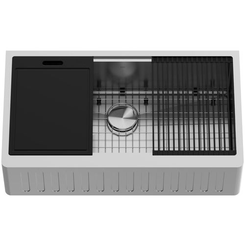 Main product image of Handmade Stainless Steel 36" x 21" x 10" Single Bowl Farmhouse Sink Workstation w/ Accessories