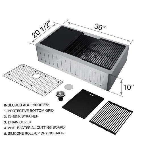 Main product image of Handmade Stainless Steel 36" x 21" x 10" Single Bowl Farmhouse Sink Workstation w/ Accessories
