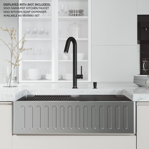 Main product image of Handmade Stainless Steel 36" x 21" x 10" Single Bowl Farmhouse Sink Workstation w/ Accessories