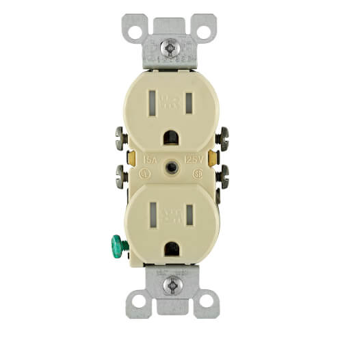 Main product image of 2 Pole Tamper/Weather Straight Blade Duplex Receptacle, NEMA 5-15R - Ivory (15A, 125V)