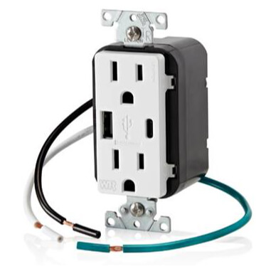 Main product image of 15A Type A and Type-C USB Charger Weather-Resistant Receptacle- White (15A, 125V)