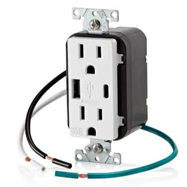 Main product image of 20A Type A and Type-C USB Charger Weather-Resistant Receptacle - White (20A,125V)