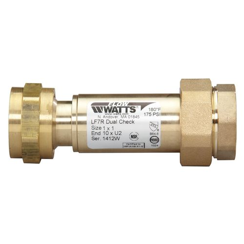 1" Female Meter Thread Inlet x Union FNPT Outlet Dual Check Valve Backflow Preventer, LF7R10-U2 (Lead Free)