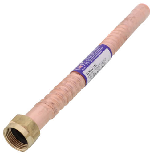 Main product image of 7/8" OD Copper Corrugated Hose Water Heater Connector w/ 3/4" FIP x 3/4" Nom. Male/Female Sweat (12" Length)