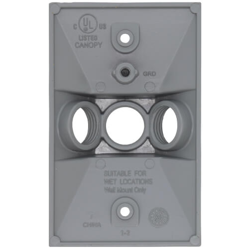 Main product image of Single Gang Weatherproof Rectangle Cover, 3 Holes, 1/2" KO (Gray)