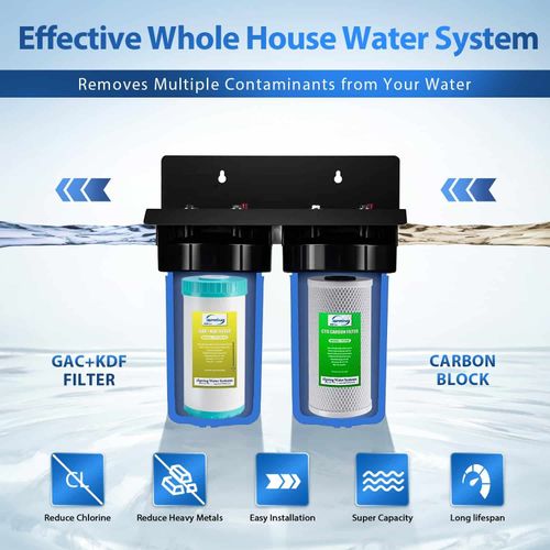 Main product image of 2-Stage Whole House Water Filtration System w/ Sediment CTO Filter & KDF  Plus GAC Carbon Filter