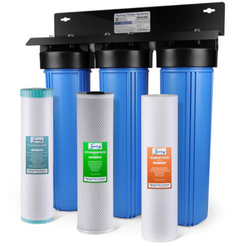 Main product image of 3 Stage Whole House Water Filter System w/ 20" Sediment, Carbon Block, Iron/Manganese Reducing Filter