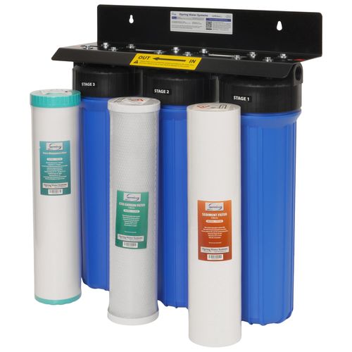 Main product image of 3 Stage Whole House Water Filter System w/ 20" Sediment, Carbon Block, Iron/Manganese Reducing Filter