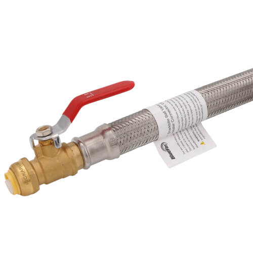Main product image of 1/2" Push Fit Ball Valve x 3/4" FIP Braided Water Heater Connector, Lead Free (18" Length)