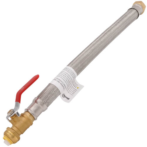 Main product image of 1/2" Push Fit Ball Valve x 3/4" FIP Braided Water Heater Connector, Lead Free (18" Length)