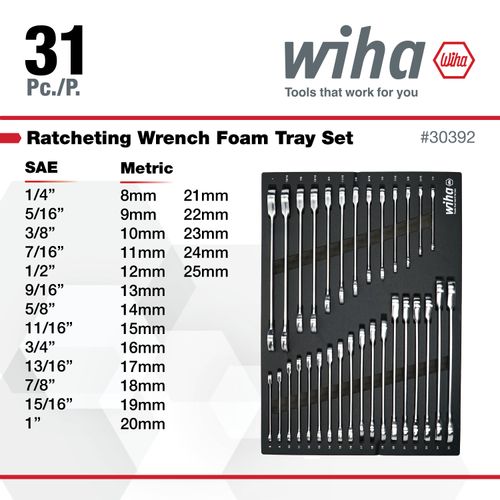 Main product image of 31-Piece Ratcheting Wrench Tray Set - SAE & Metric