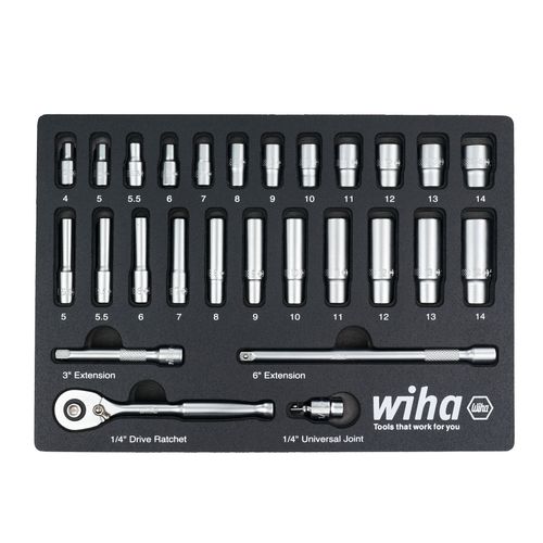 Main product image of 27-Piece, 1/4" Drive Standard & Deep Socket Tray Set - Metric