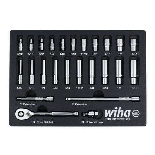Main product image of 25-Piece, 1/4" Drive Standard & Deep Socket Tray Set - SAE