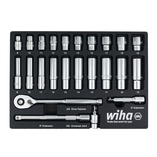 Main product image of 24-Piece, 3/8" Drive Standard and Deep Socket Tray Set - Metric