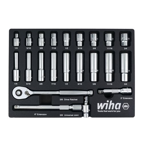 Main product image of 22-Piece, 3/8" Drive Standard & Deep Socket Tray Set - SAE