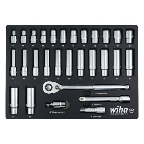 Main product image of 29-Piece, 1/2" Drive Standard and Deep Socket Tray Set - Metric