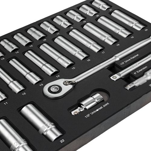 Main product image of 29-Piece, 1/2" Drive Standard and Deep Socket Tray Set - Metric