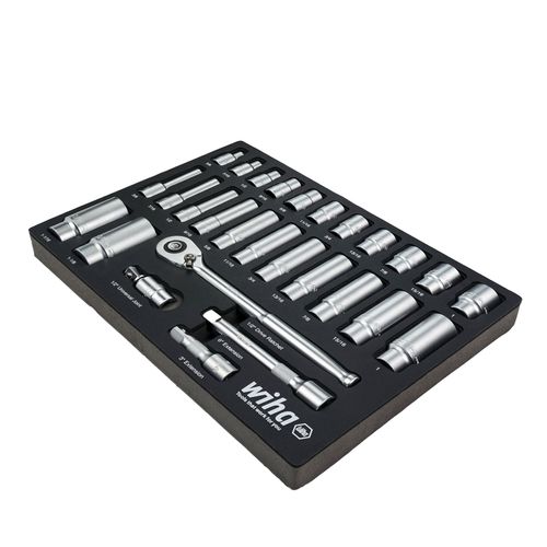 Main product image of 28-Piece, 1/2" Drive Standard and Deep Socket Tray Set - SAE