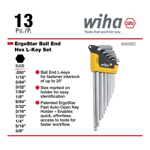 Main product image of 13-Piece ErgoStar Ball End Hex L-Key Set, Inch, 66988