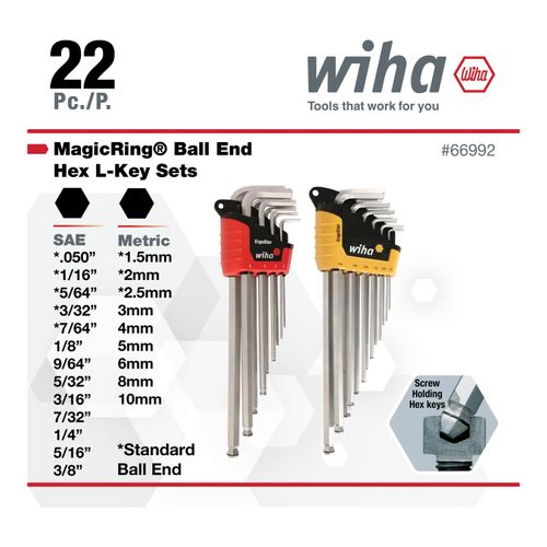 Main product image of 22-Piece MagicRing Ball End Hex L-Key Set, SAE/Metric, 66992