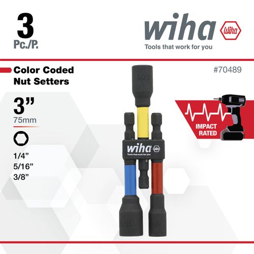 Main product image of 3-Piece, 3" Color-Coded Magnetic Nut Setter Set - SAE