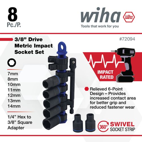 Main product image of 8-Piece, 3/8" Drive Impact Socket Set - Metric