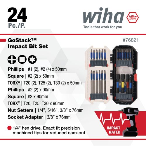 Main product image of 24-Piece TerminatorBlue Impact Bit Set w/ GoStack Case, Nut Setters & Adapter