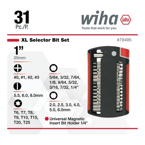 Main product image of Hex, Phillips, Slotted & Torx Screwdriver Insert Bit Set, 79495