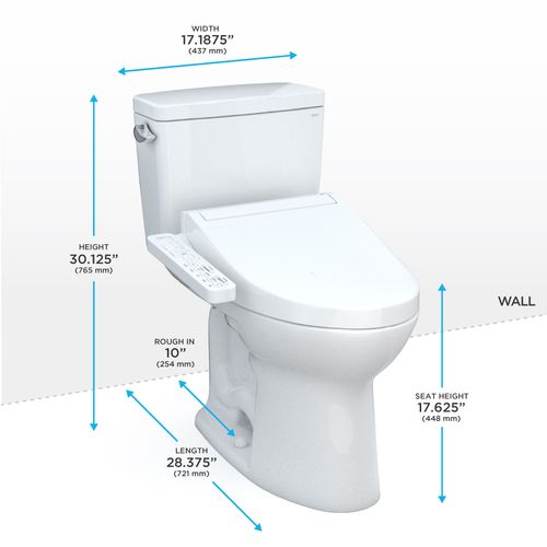 Main product image of MW7763074CEFG.10#01 Drake Washlet + 2-Piece Elongated 1.28 GPF Universal Height Tornado Flush Toilet w/ C2 Bidet Seat, 10" Rough In (Cotton White)