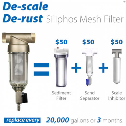 Main product image of 50 Micron Reusable Spin Down Sediment Filter w/ Siliphos & Double Threads, 1" MNPT, 3/4" FNPT (20 GPM)