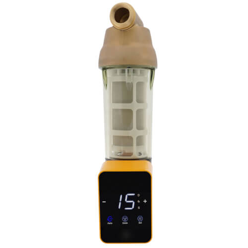 Main product image of 50 Micron Reusable Spin Down Sediment Water Filter w/ Scraper & Touch-Screen, 1" MNPT, 3/4" FNPT (35 GPM)